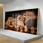 Quadro Decorativo Animais Família Leão Com Moldura Dourada E