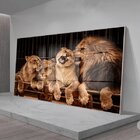Quadro Decorativo Animais Família Leão Com Moldura Prata E Vi
