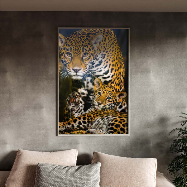 Quadro Decorativo Animais Family Golden Leopard Com Moldura E