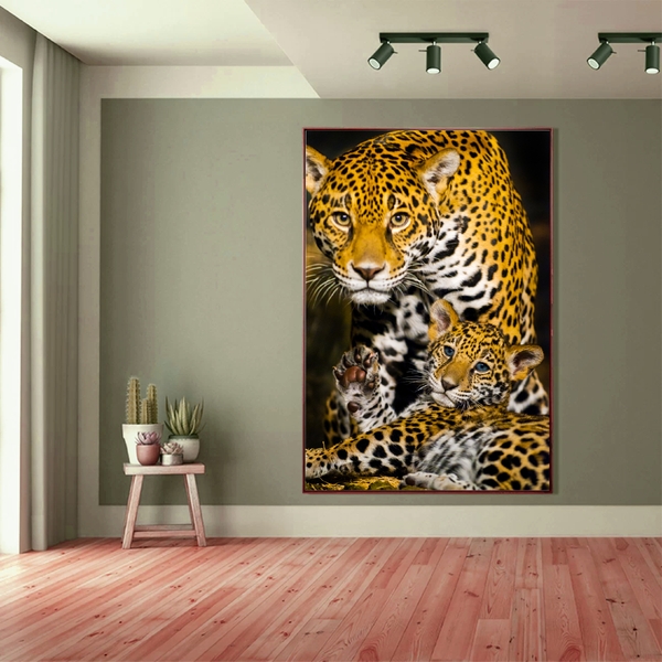 Quadro Decorativo Animais Family Golden Leopard Com Moldura M