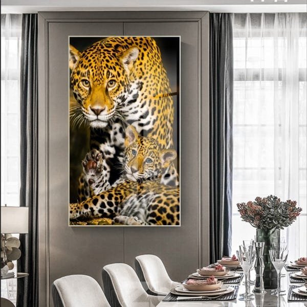 Quadro Decorativo Animais Family Golden Leopard Com Moldura P