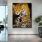 Quadro Decorativo Animais Family Golden Leopard Com Moldura P