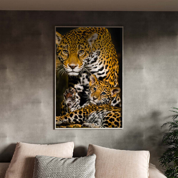 Quadro Decorativo Animais Family Golden Leopard Com Moldura P
