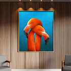 Quadro Decorativo Animais Flamingo Couple Com Moldura Dourada