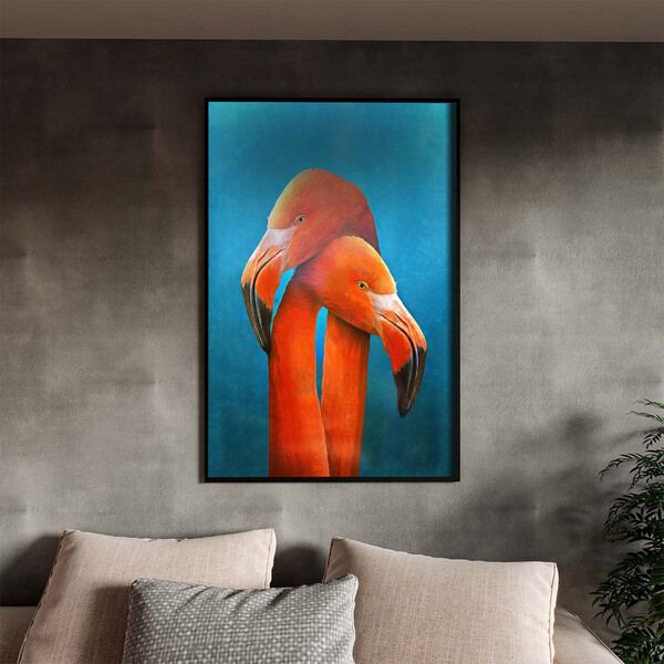 Quadro Decorativo Animais Flamingo Couple Com Moldura E Vidro