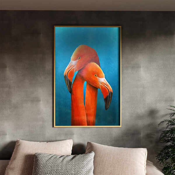 Quadro Decorativo Animais Flamingo Couple Com Moldura E Vidro
