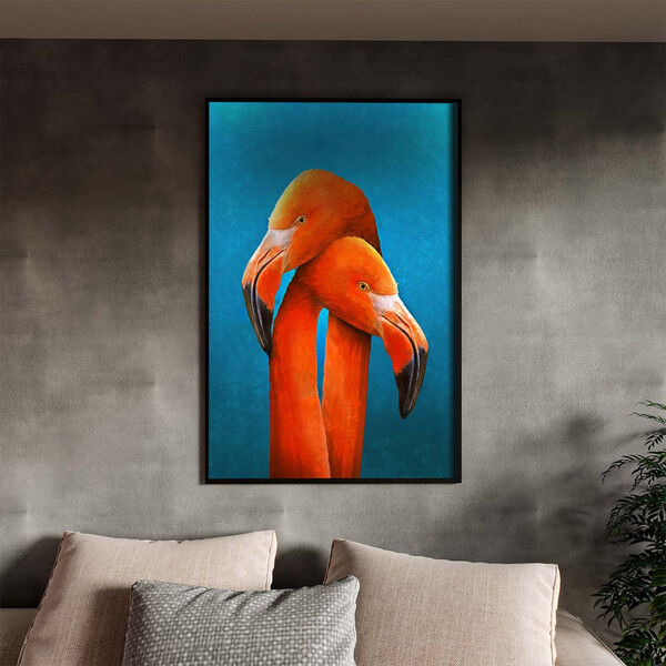 Quadro Decorativo Animais Flamingo Couple Com Moldura Preto -