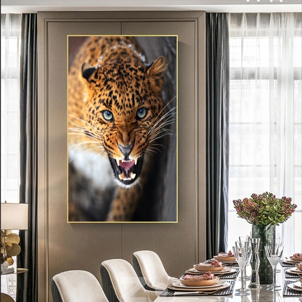 Quadro Decorativo Animais Golden Leopard Com Moldura Dourada