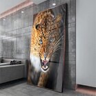 Quadro Decorativo Animais Golden Leopard Com Moldura Marrom E