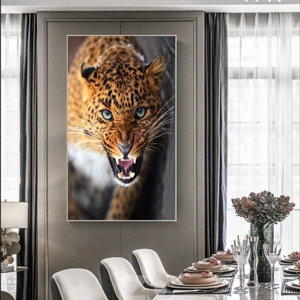 Quadro Decorativo Animais Golden Leopard Com Moldura Prata 12