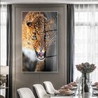 Quadro Decorativo Animais Golden Leopard Com Moldura Prata E