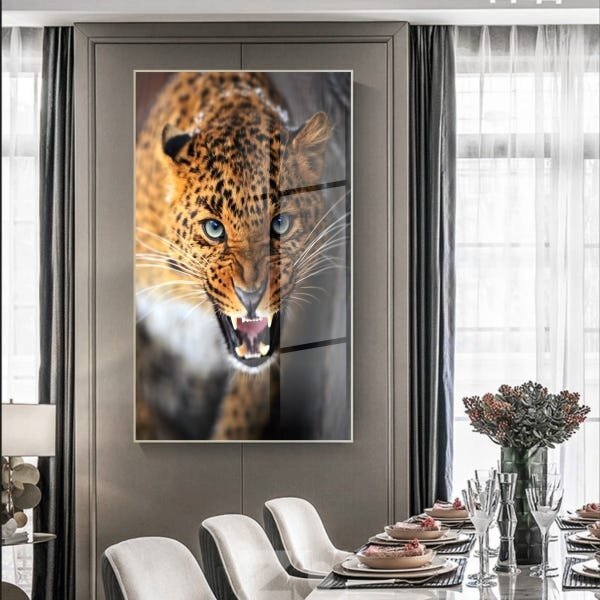 Quadro Decorativo Animais Golden Leopard Com Moldura Prata E