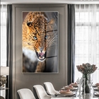 Quadro Decorativo Animais Golden Leopard Com Moldura Prata E