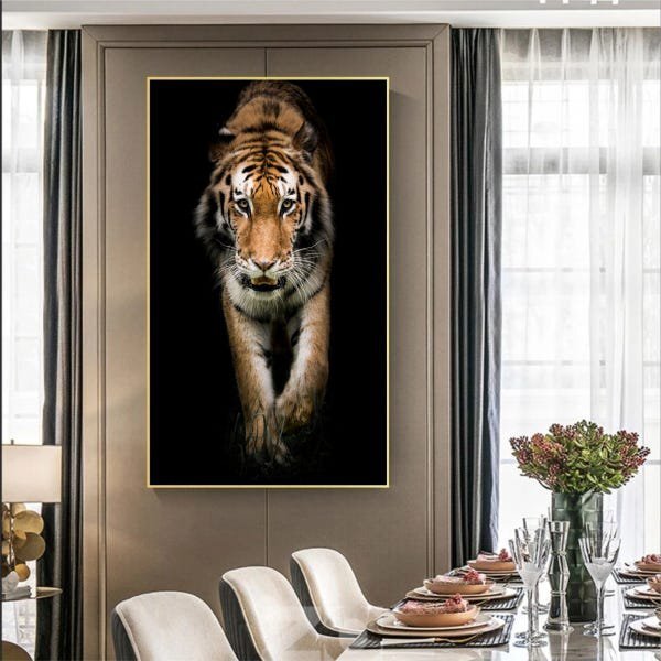 Quadro Decorativo Animais Golden Tiger Com Moldura Dourada 18