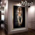Quadro Decorativo Animais Golden Tiger Com Moldura Dourada E