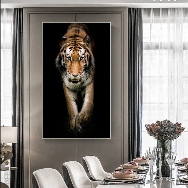 Quadro Decorativo Animais Golden Tiger Com Moldura Prata 200x