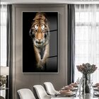 Quadro Decorativo Animais Golden Tiger Com Moldura Prata E Vi