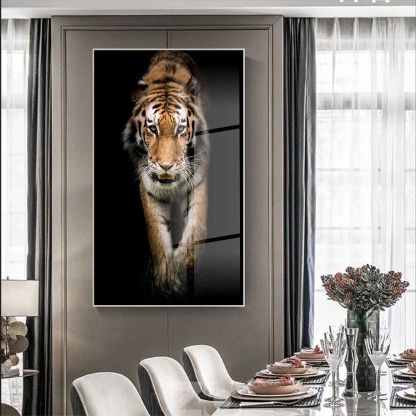 Quadro Decorativo Animais Golden Tiger Com Moldura Prata E Vi