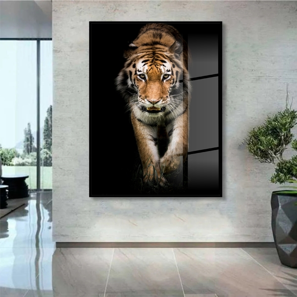 Quadro Decorativo Animais Golden Tiger Com Moldura Preta E Vi