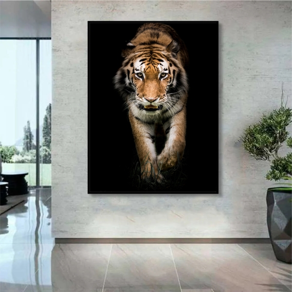 Quadro Decorativo Animais Golden Tiger Com Moldura Preto 200x
