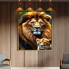 Quadro Decorativo Animais Juba Dourada Com Moldura Dourada -