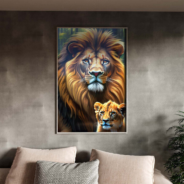 Quadro Decorativo Animais Juba Dourada Com Moldura E Vidro Pr