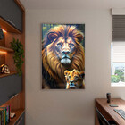 Quadro Decorativo Animais Juba Dourada Com Moldura E Vidro Pr