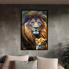 Quadro Decorativo Animais Juba Dourada Com Moldura E Vidro Pr