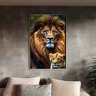 Quadro Decorativo Animais Juba Dourada Com Moldura Prata - 12