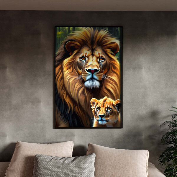 Quadro Decorativo Animais Juba Dourada Com Moldura Preto - 15