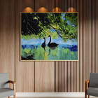 Quadro Decorativo Animais Lago Dos Cisneis Com Moldura Dourad