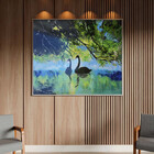 Quadro Decorativo Animais Lago Dos Cisneis Com Moldura E Vidr