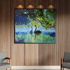 Quadro Decorativo Animais Lago Dos Cisneis Com Moldura E Vidr