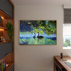 Quadro Decorativo Animais Lago Dos Cisneis Com Moldura E Vidr