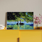 Quadro Decorativo Animais Lago Dos Cisneis Com Moldura Prata