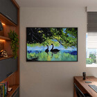 Quadro Decorativo Animais Lago Dos Cisneis Com Moldura Preto