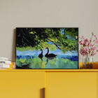 Quadro Decorativo Animais Lago Dos Cisneis Com Moldura Preto