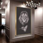 Quadro Decorativo Animais Leão Black Com Moldura Dourada 120x