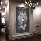 Quadro Decorativo Animais Leão Black Com Moldura Dourada E Vi