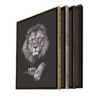 Quadro Decorativo Animais Leão Black Com Moldura Marrom 180x1
