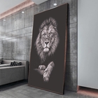 Quadro Decorativo Animais Leão Black Com Moldura Marrom 180x1