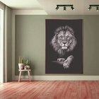 Quadro Decorativo Animais Leão Black Com Moldura Marrom 90x60
