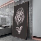 Quadro Decorativo Animais Leão Black Com Moldura Marrom 90x60