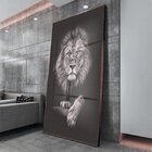 Quadro Decorativo Animais Leão Black Com Moldura Marrom E Vid