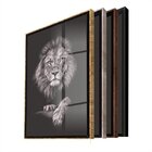 Quadro Decorativo Animais Leão Black Com Moldura Marrom E Vid