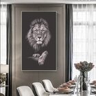 Quadro Decorativo Animais Leão Black Com Moldura Prata 120x80