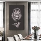 Quadro Decorativo Animais Leão Black Com Moldura Prata 150x100