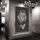 Quadro Decorativo Animais Leão Black Com Moldura Prata 150x80