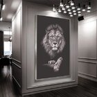 Quadro Decorativo Animais Leão Black Com Moldura Prata 200x120
