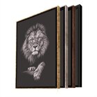 Quadro Decorativo Animais Leão Black Com Moldura Preto 120x60
